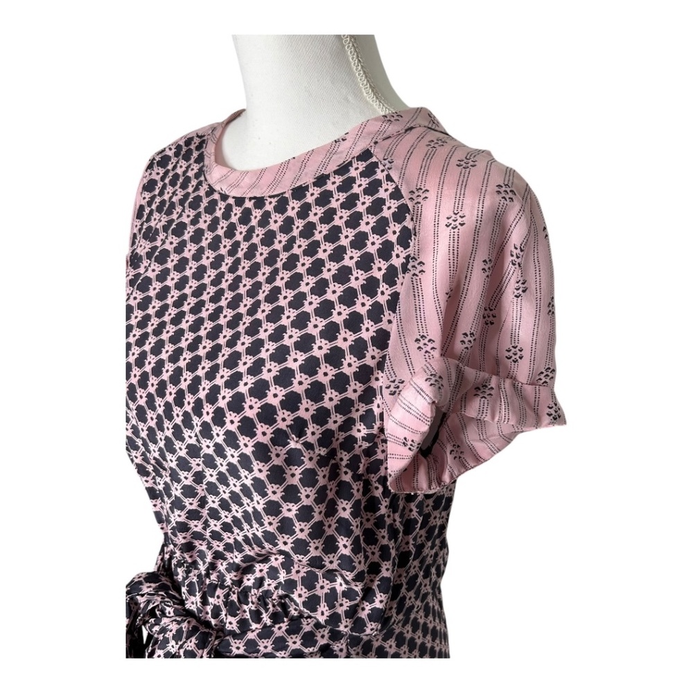 Isabel Marant Silk Tie Front Mini Dress Pink and Blue Pattern Size 38 Medium - Picture 5 of 8